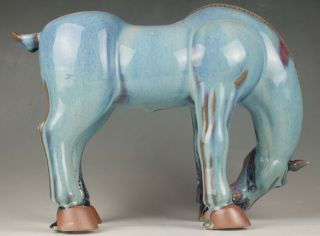 ANTIQUE CHINESE CERAMIC GLAZED STATUE LARGE - SIZED ANIMAL HORSE HANDICRAFT GIFT M 5