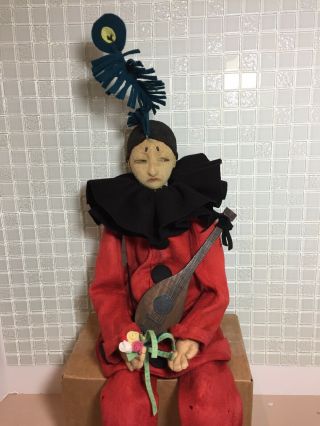 Lenci Doll Pierrot In Red 24”