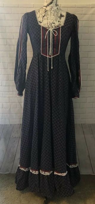 Vintage Gunne Sax By Jessica Size 9 Boho Prairie Dress Ls Corset Velvet Long