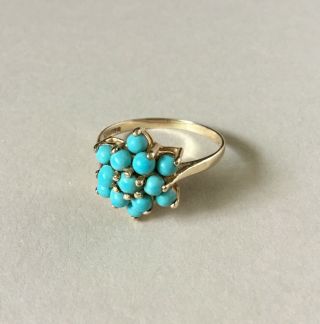 Vintage 9ct 9k 375 Gold & Persian Pave Turquoise Ring Full H’marks London 1974