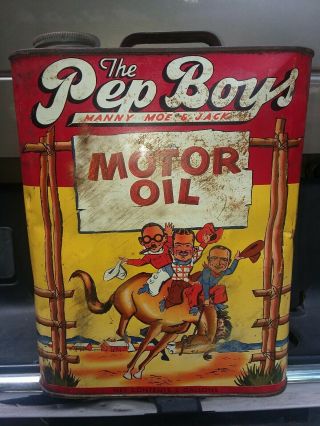 Vintage 2 Gallon Motor Oil Pep Boys Can,  Advertising Sign,  Gas,  Auto Garage