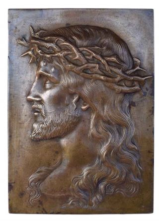 French Antique Bronze Wall Panel Plaque Of Holy Face Of Jesus Christ 19th.  C