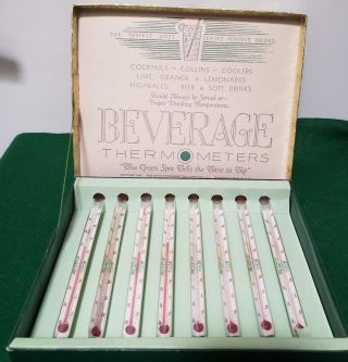 Vintage Ohio Thermometer Company Box Of 8 Thermometer Swizzle Sticks - 1940 
