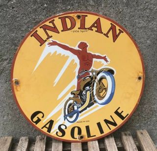 Vintage 1936 Indian Spirit Motorcycle Oil Porcelain Sign