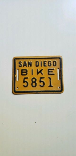 Vintage San Diego California Bicycle Tag License Plate Bike No.  5851