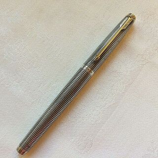 Vtg Parker 75 Ciselé Sterling Silver Fountain Pen Flat Top 14k Gold Nib