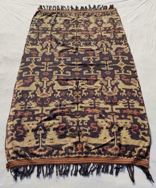 Antique Early 20thc Sumba Ikat Indonesian Panel Vintage Wrap Throw Wall Hanging