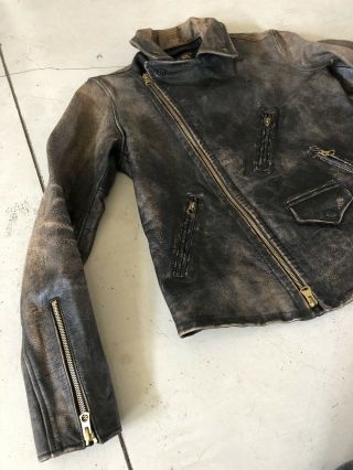 $2400 Rrl Ralph Lauren 2 Distressed Leather Biker Jacket Moto Vtg Polo Small