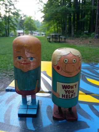 2 Antique Rare Pride Creations Popsie Wood Pop Toy Japan 60 