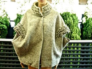 Elegant Stylish Vintage Wool Blend Poncho / Cape One Size