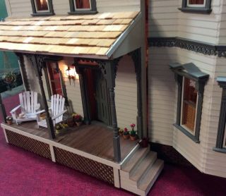 Miniature Arts & Craft Style Doll House Lighted - Vintage Furnishings - Opens Up