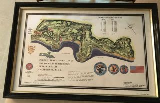 Vintage Pebble Beach Golf Links Map By James Izatt Framed