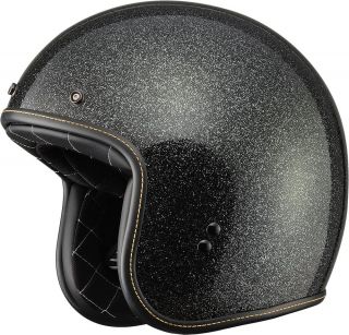 Fly Street.  38 Retro Open Face Motorcycle Helmet (black Metal Flake) Xl X - Large