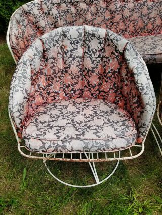 Vintage Homecrest White Wrought Iron Patio Couch & Chair Rocker/Bouncer 3 Pc Set 2