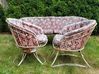 Vintage Homecrest White Wrought Iron Patio Couch & Chair Rocker/Bouncer 3 Pc Set 5
