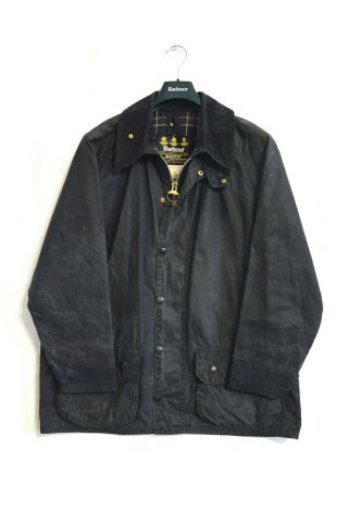 Vintage Barbour Beaufort Waxed Jacket Coat Navy Size Men 
