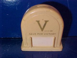 Orig Wwii Home Front V - Save For Victory Plastic Savings Bank
