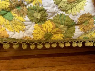 Vintage Mid - Century Green King Bedspread (floral Quilted,  Pom Pom Fringe)