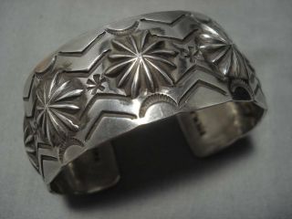 Wide And Detailed Vintage Navajo Sterling Silver Repoussed Bracelet Old