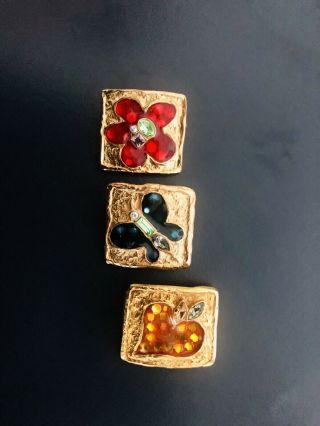 Christian Lacroix vintage brooch set of 3 gold tone gripoix rhinestones mini 2