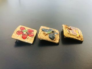 Christian Lacroix vintage brooch set of 3 gold tone gripoix rhinestones mini 3