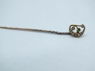 Antique Vintage 14ct yellow gold Pearl and Emerald tie pin. 6