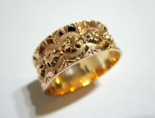 Fabulous Antique Victorian Rose Gold Filled Floral Motif Wedding Band Ring C1890