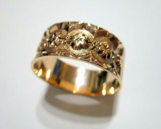 FABULOUS Antique VICTORIAN Rose Gold Filled FLORAL Motif WEDDING BAND RING c1890 2