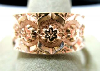 FABULOUS Antique VICTORIAN Rose Gold Filled FLORAL Motif WEDDING BAND RING c1890 3