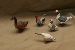5 Vintage Antique Putz Style Farm Barn Dollhouse Toys Duck Goose Rooster Painted