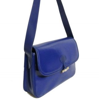 Auth Vintage Longchamp Blue Leather Small One Shoulder Bag Purse Made In France