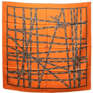 Hermes Bolduc Scarf Stole Orange Ribbon Silk 100 Carre 90 Auth Rare