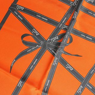 Hermes Bolduc Scarf Stole Orange Ribbon Silk 100 Carre 90 Auth Rare 3