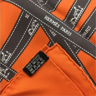 Hermes Bolduc Scarf Stole Orange Ribbon Silk 100 Carre 90 Auth Rare 5