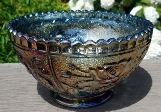 Blue Imperial Carnival “open Rose” Vintage Berry Or Cereal Bowl – Scarce Color