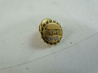 Vintage 14k Solid Yellow Gold Pepsi Diamond Lapel Pin Employee Years Of Service