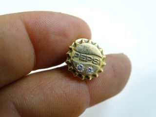 Vintage 14K Solid Yellow Gold Pepsi Diamond Lapel Pin Employee Years of Service 2