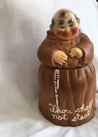 Vtg Twin Winton Friar Monk 1960 Cookie Jar Ceramic “thou Shalt Not Steal” Signed