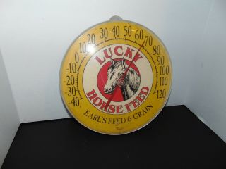 Vintage 12 " Lucky Horse Feed Sign Thermometer Farm Seed -
