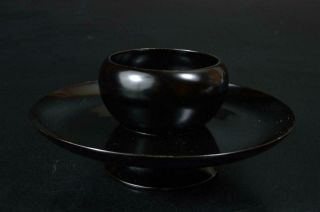 S7364: Japanese Wooden Lacquer Ware Tenmoku Teabowl Stand/tray Tea Ceremony