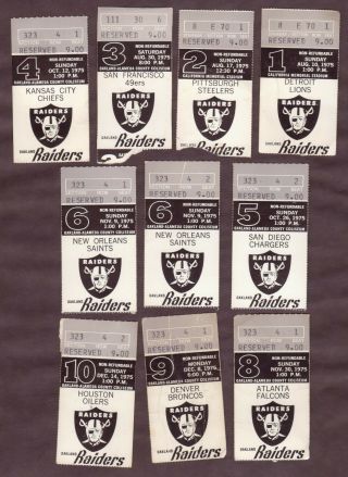 Vintage 1975 Oakland Raiders 10 Pre & Reg Season Ticket Stubs Steelers,  Broncos