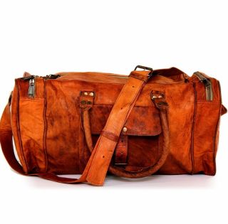 Big Men Brown Vintage Leather 25 " Travel Luggage Duffle Gym Bags Tote Goat