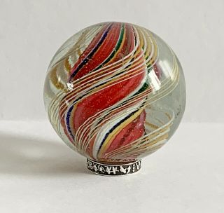 Rare Large Antique 2 " Hand Made Transparent Swirl Marble 5 Color L@@k