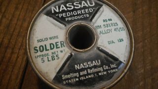 L4557 - Vintage 4 Lbs 7 Oz Nassau Solid Wire Solder 45/55