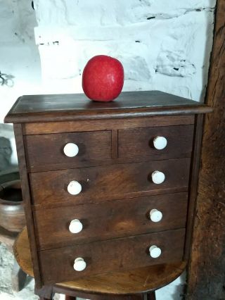 Lovely Old Oak Vintage Miniature Chest Of Drawers Table Top Jewellrey Apprentice