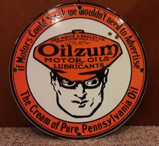 Vintage Oilzum Pennsylvania Auto Supplies Porcelain Gasoline Oil Service Sign