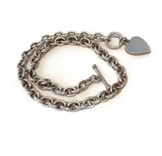 Vtg 925 Solid Silver 17” Fob Watch Chain T - Bar / Heart 56 Grammes In Weight