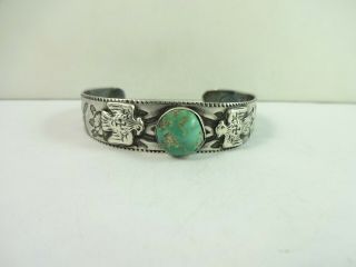 Vintage Sterling Silver Thunder Bird Whirling Log Turquoise Bracelet 5.  35 "