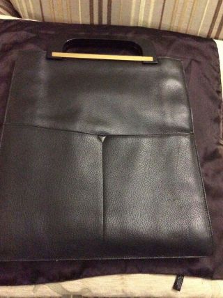 Authentic Gucci Black Leather Flat Tote Wood Handles.  Vintage.  Interior Damage