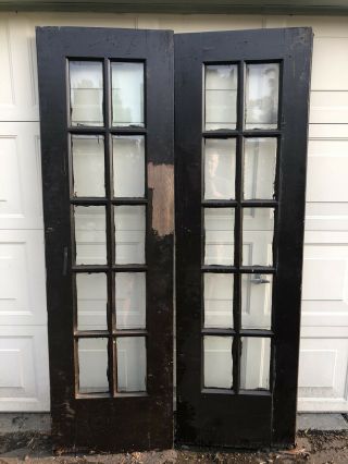 Vintage Oak School Kitchen Pantry Swing Doors Beveled Glass.  Will Ship
